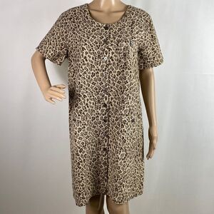 Erika Collection animal print linen cotton blend short sleeve dress size M